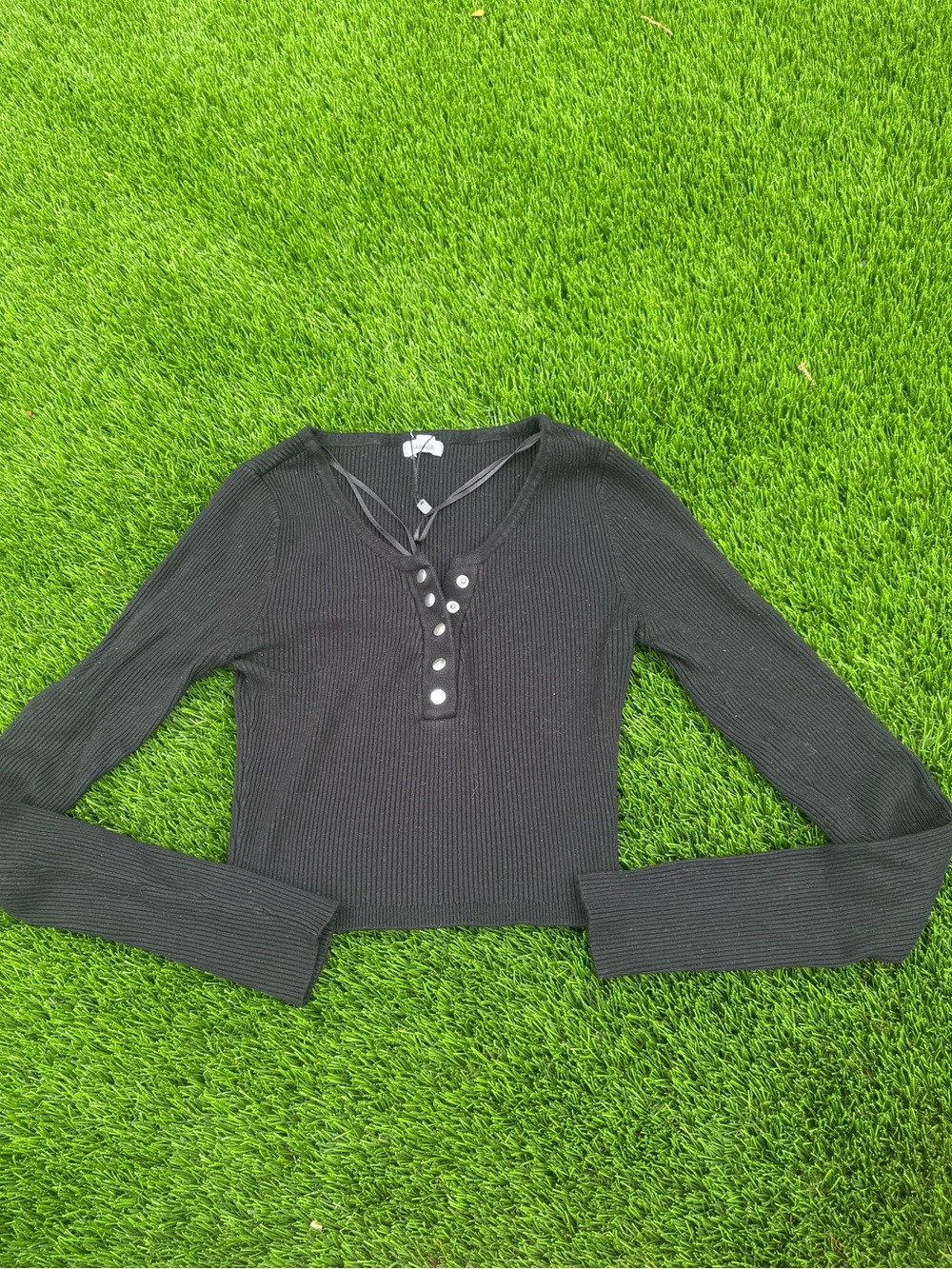 Garage silver button long sleeve top